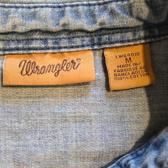 Wrangler Women’s Western Denim Shirt Lace Yoke Pearl Snap Medium - Picture 10 of 11